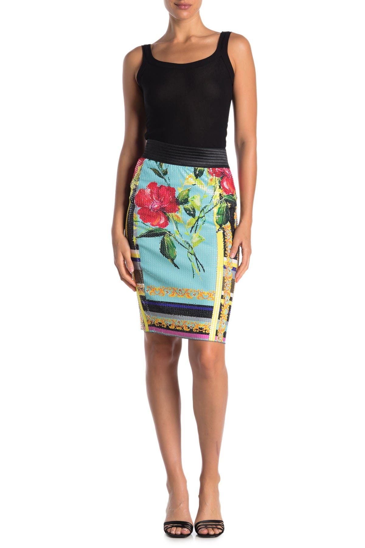 floral striped pencil skirt
