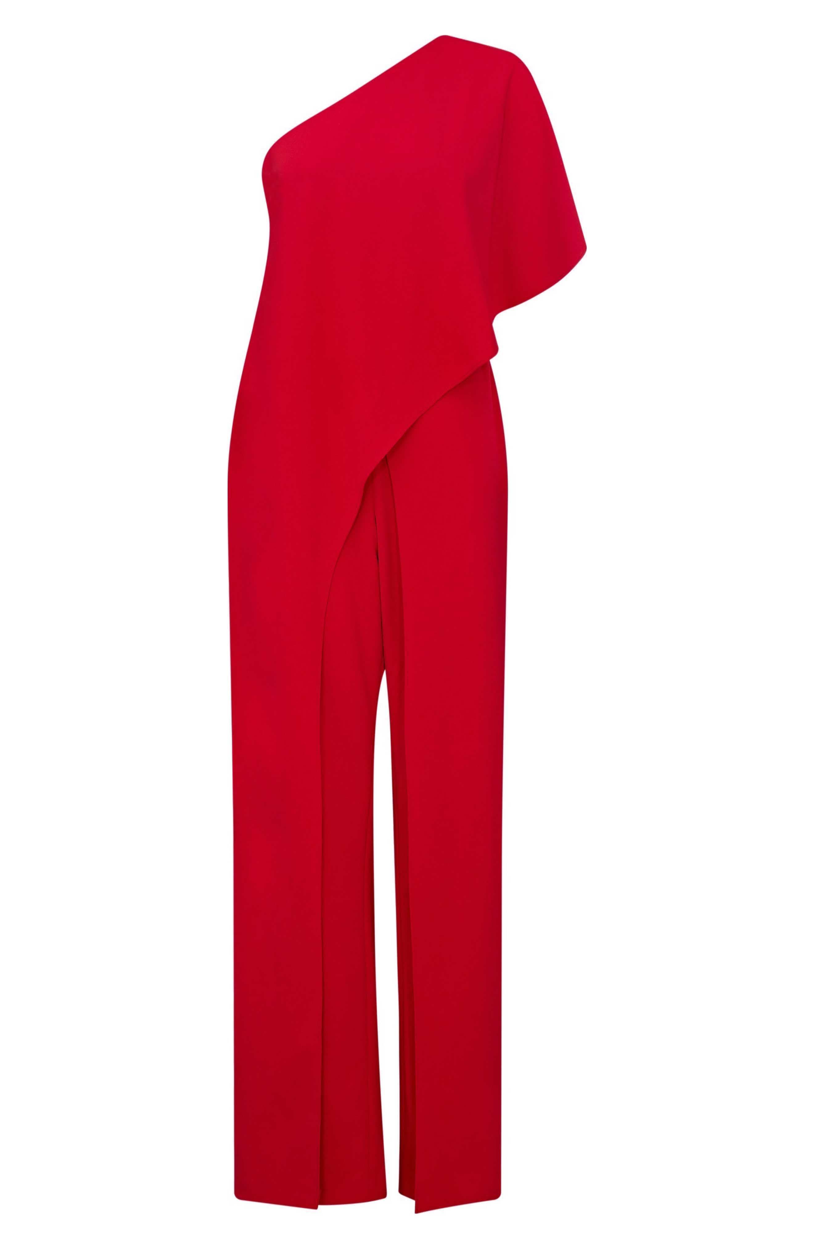 Adrianna Papell One Shoulder Jumpsuit in Red Smart Closet