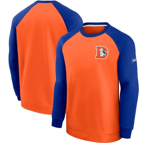 Denver Broncos New Era Throwback Colorblocked Pullover Hoodie - Orange/Royal