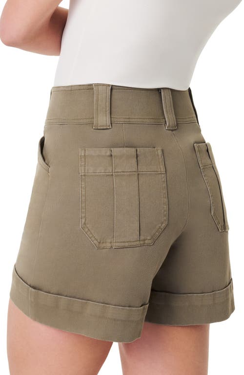 Spanx Stretch Twill Shorts In Olive In Tuscan Olive