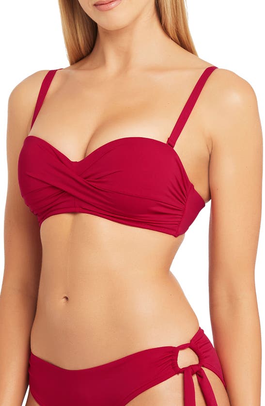 Sea Level Twist Front Bandeau Bikini Top In Red