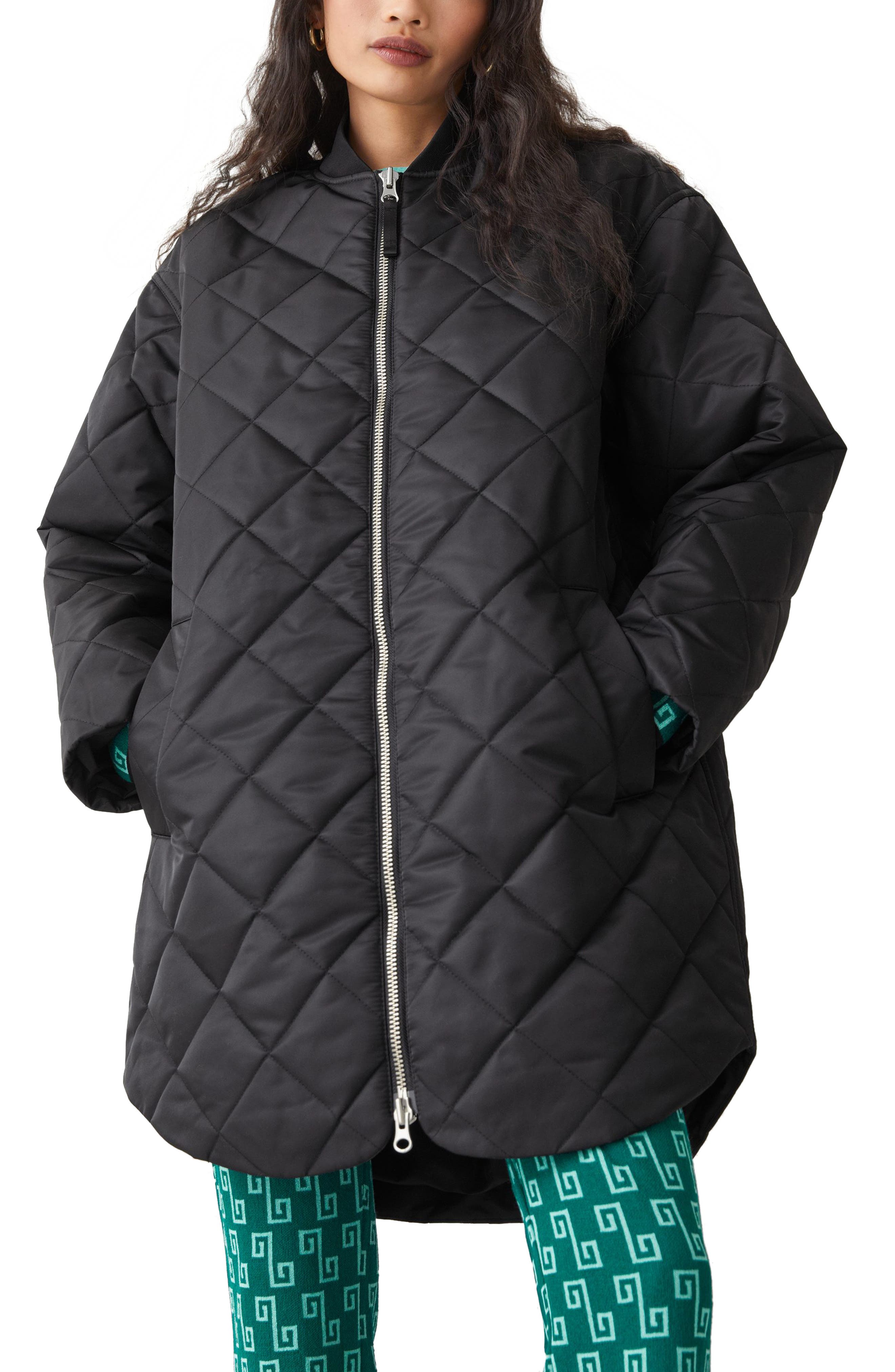 long quilted bomber jacket womens