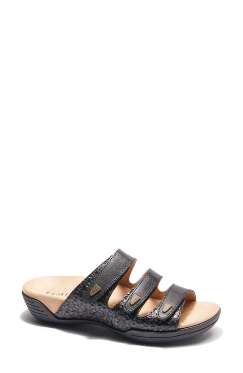 Hälsa Delight Strappy Slide Sandal in Black Waxed/Embossed