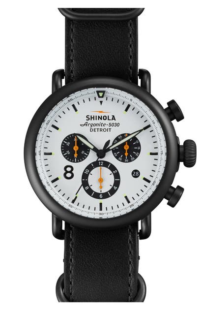 Click to view more detailed imagery on our partner's website Shinola 'The Runwell Contrast Chrono' Leather Strap Watch, 41Mm In Black