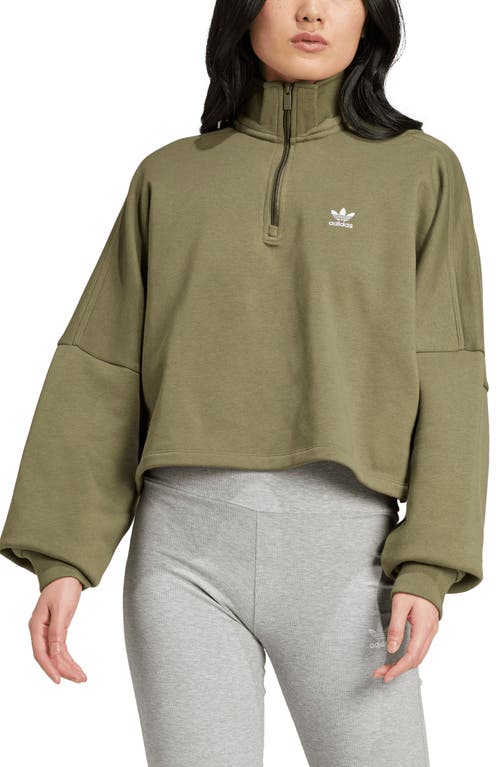 Shop Adidas Originals Essentials Half Zip Sweatshirt In Olive Strata