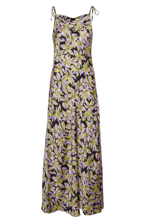 Kyra Floral Tie Strap Maxi Dress in Black Aop Purple Pai