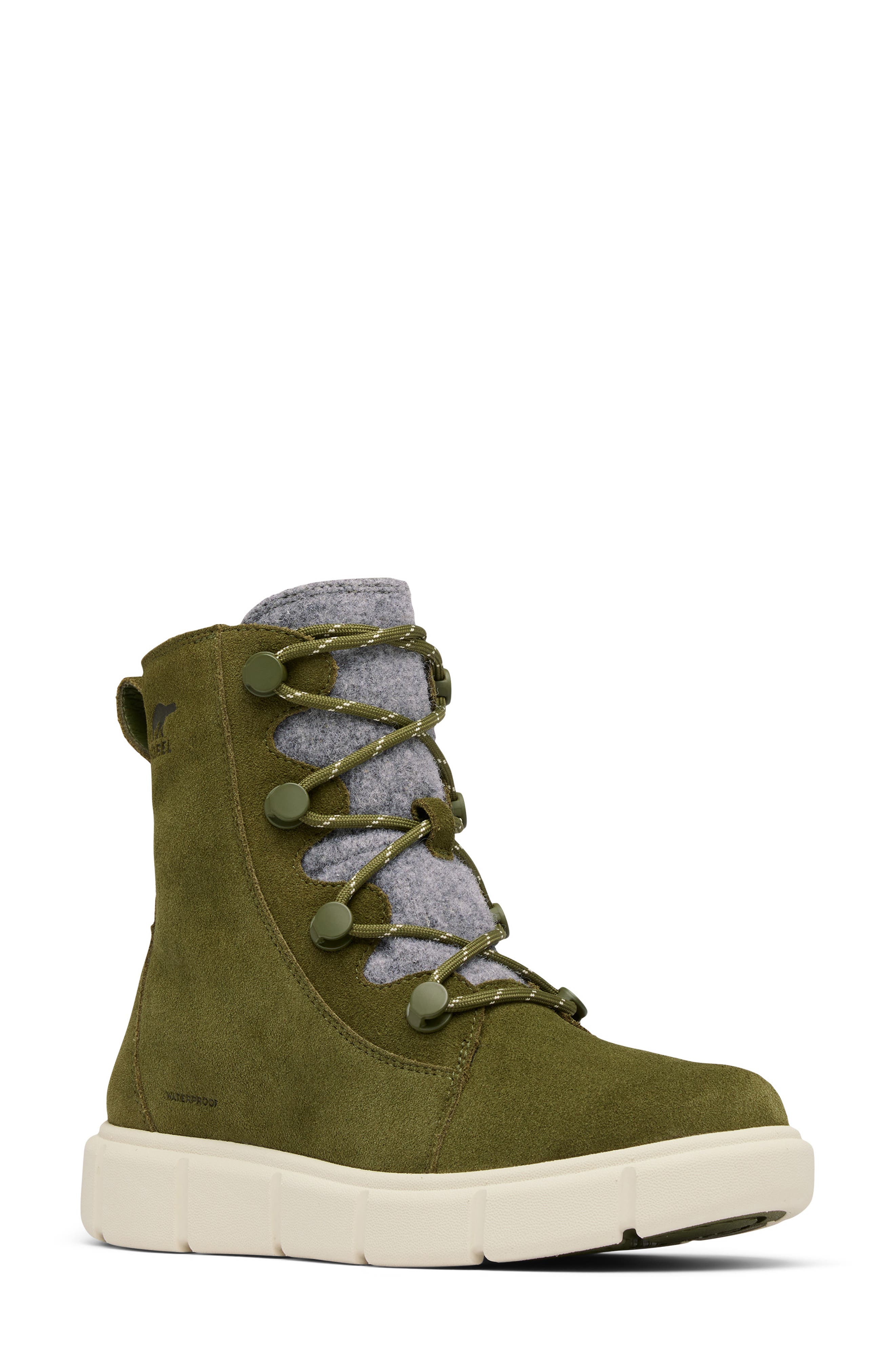 SOREL Explorer III Joan Waterproof Boot in Utility Green/Chalk Cover