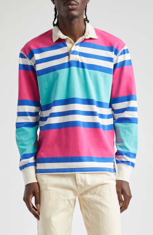 Drake's Stripe Long Sleeve Rugby Shirt Pink Green And Blue at Nordstrom,