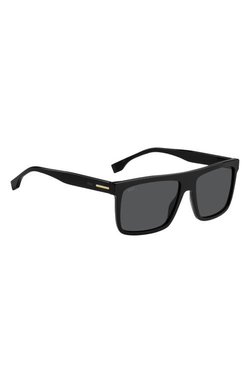 Hugo Boss Boss 59mm Polarized Rectangular Sunglasses In Black