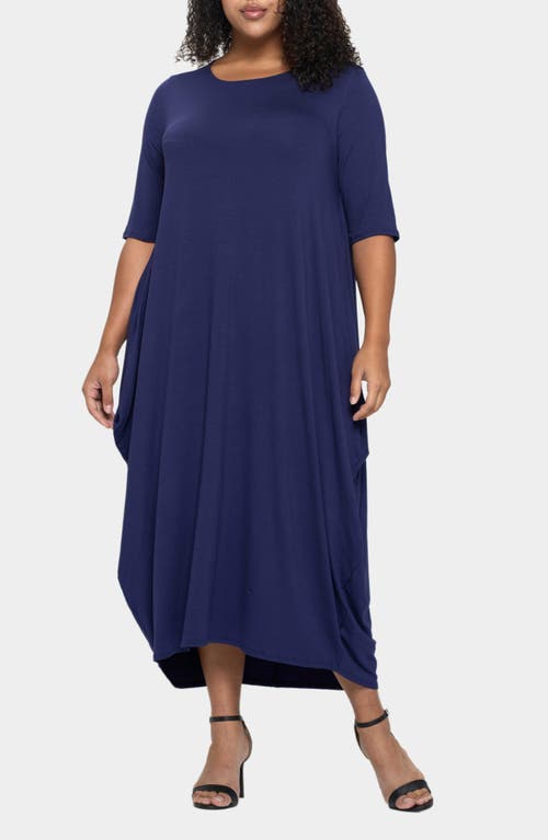 Shop L I V D Evelyn Bubble Hem Jersey Midi Dress In Navy