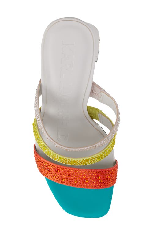 Karl Lagerfeld Rickie Rhinestone Slide Sandal In Orange/yellow/teal Multi