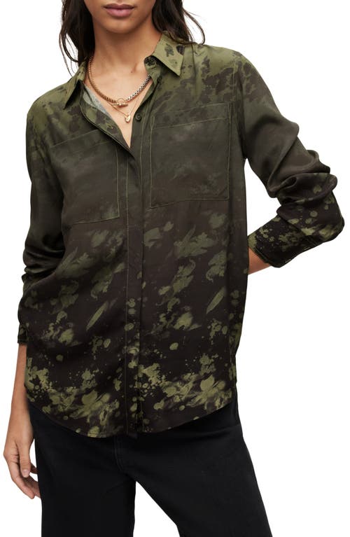 AllSaints Eva Gaia Splatter Button-Up Shirt in Forest Green at Nordstrom, Size 0 Us