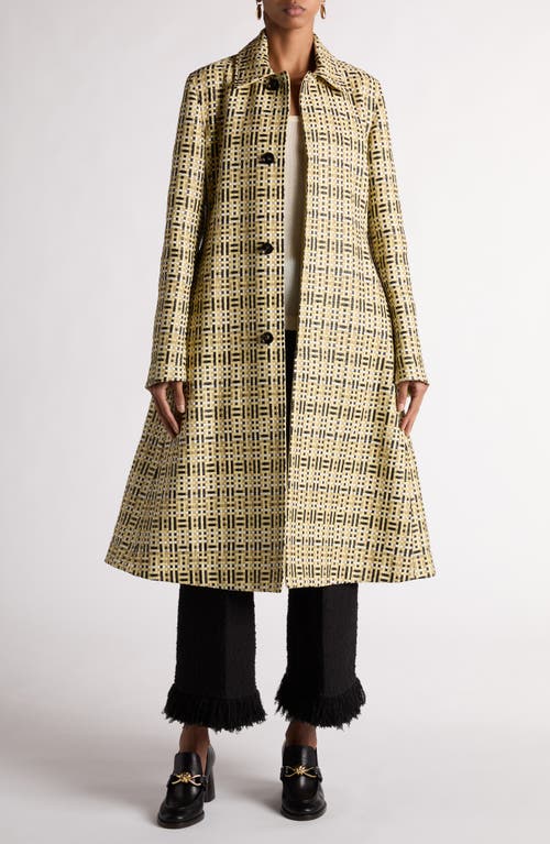 Shop Bottega Veneta Mini Intrecciato Belted Leather Coat In Yellow Multi