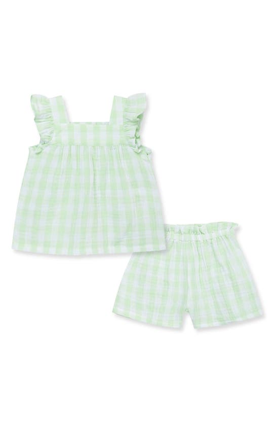 Little Me Babies' Kids' Gingham Cotton Gauze Top & Shorts Set In Green