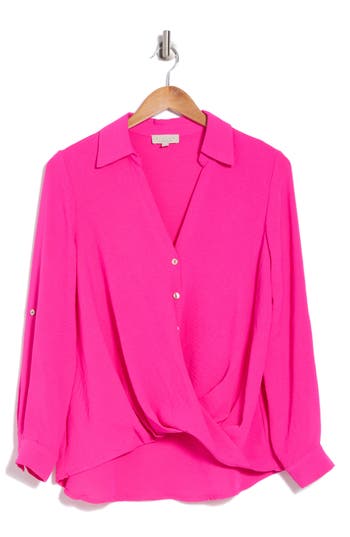 Chenault Surplice Long Sleeve Wrap Top In Pink Power