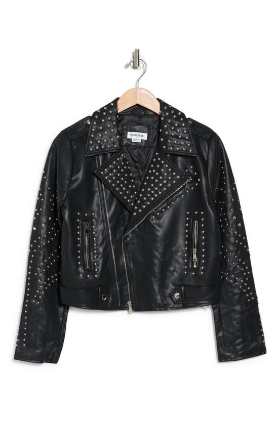 Noize Studded Faux Leather Biker Jacket In Black | ModeSens