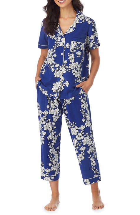 Navy Shadow Blossom Organic Cotton Crop Pajamas