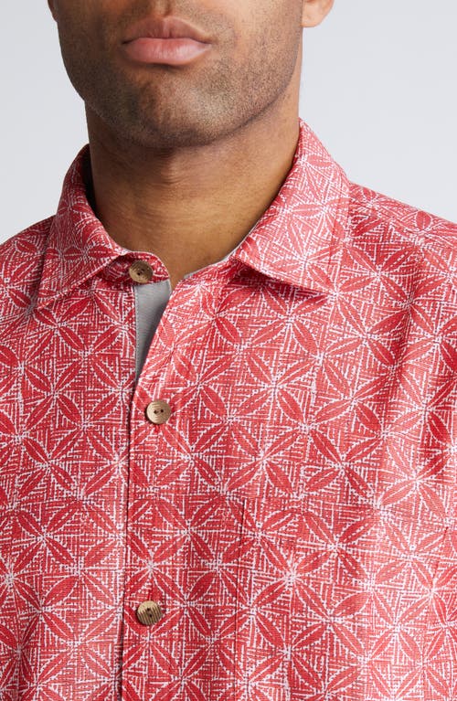 Shop Tommy Bahama Coconut Point Fleur De Geometric Short Sleeve Button-up Shirt In Boomerang Red