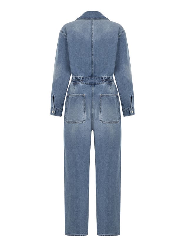 Shop Nocturne Denim Cargo Jumpsuit In Indigo