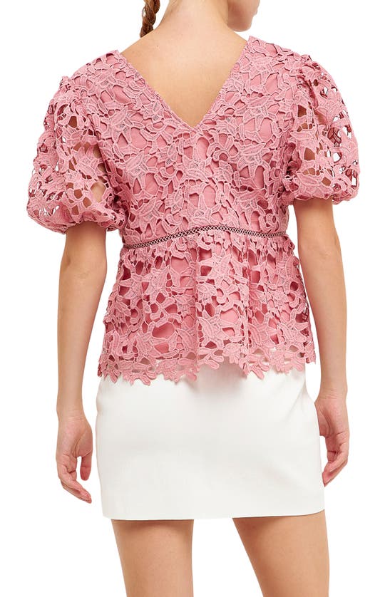 Endless Rose Puff Sleeve Floral Lace Top In Mauve