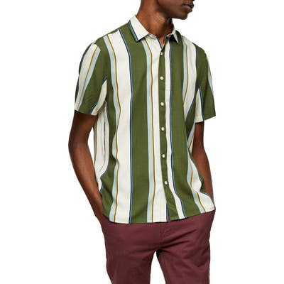 Topman Stripe Short Sleeve Button-Up Shirt