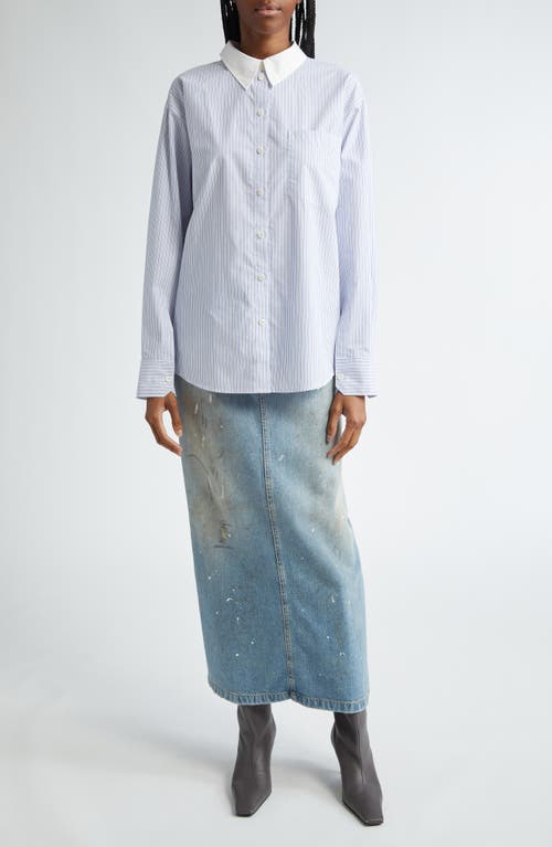 Acne Studios Logo-embroidered Striped Button-up Shirt In Dusty Blue/cold Brown