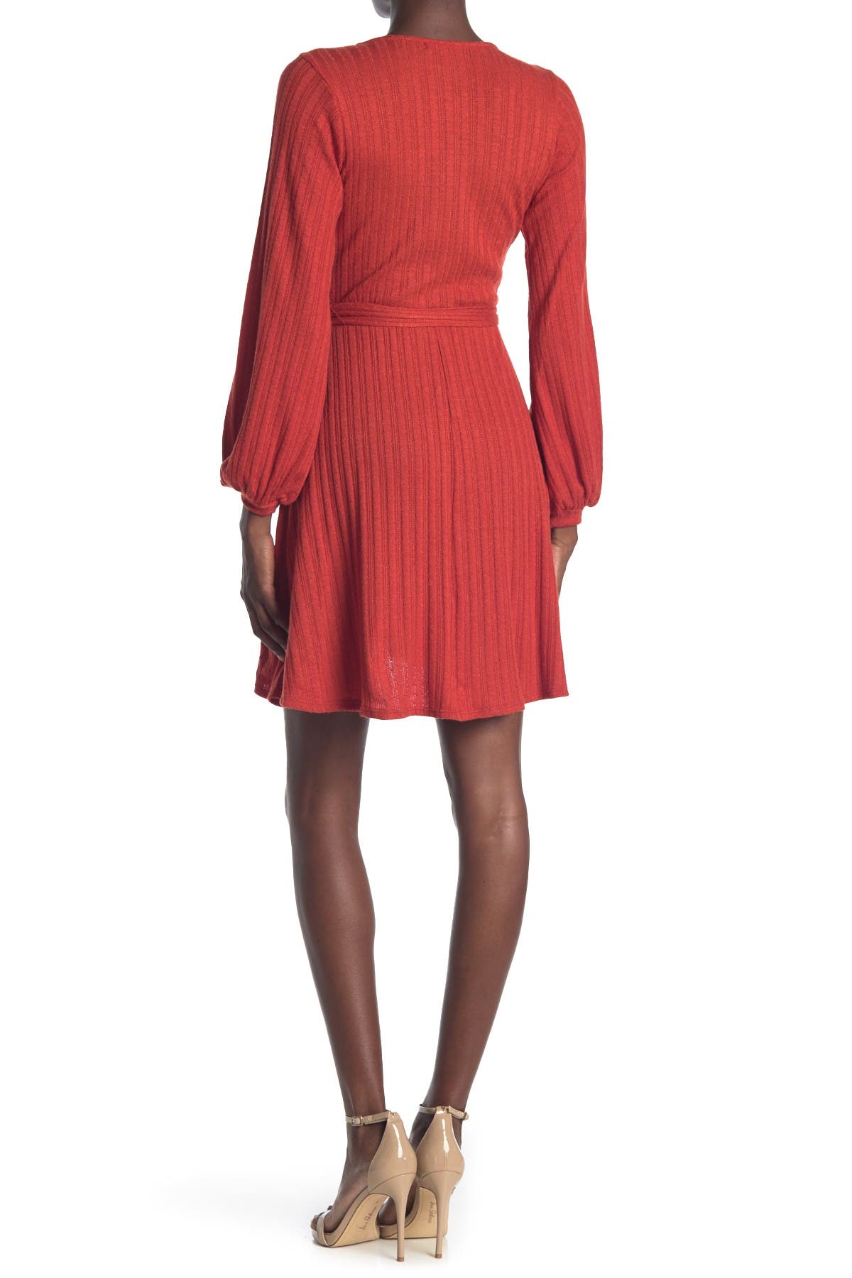 Kenedik Brushed Pointelle Surplice Neck Wrap Dress In Rust/copper2