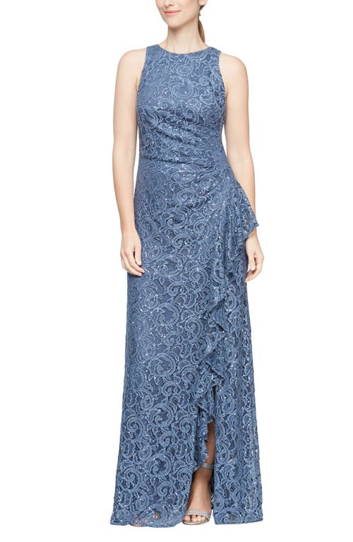 Alex Evenings Ruffle Sequin Lace Formal Gown in Aqua Smart Closet