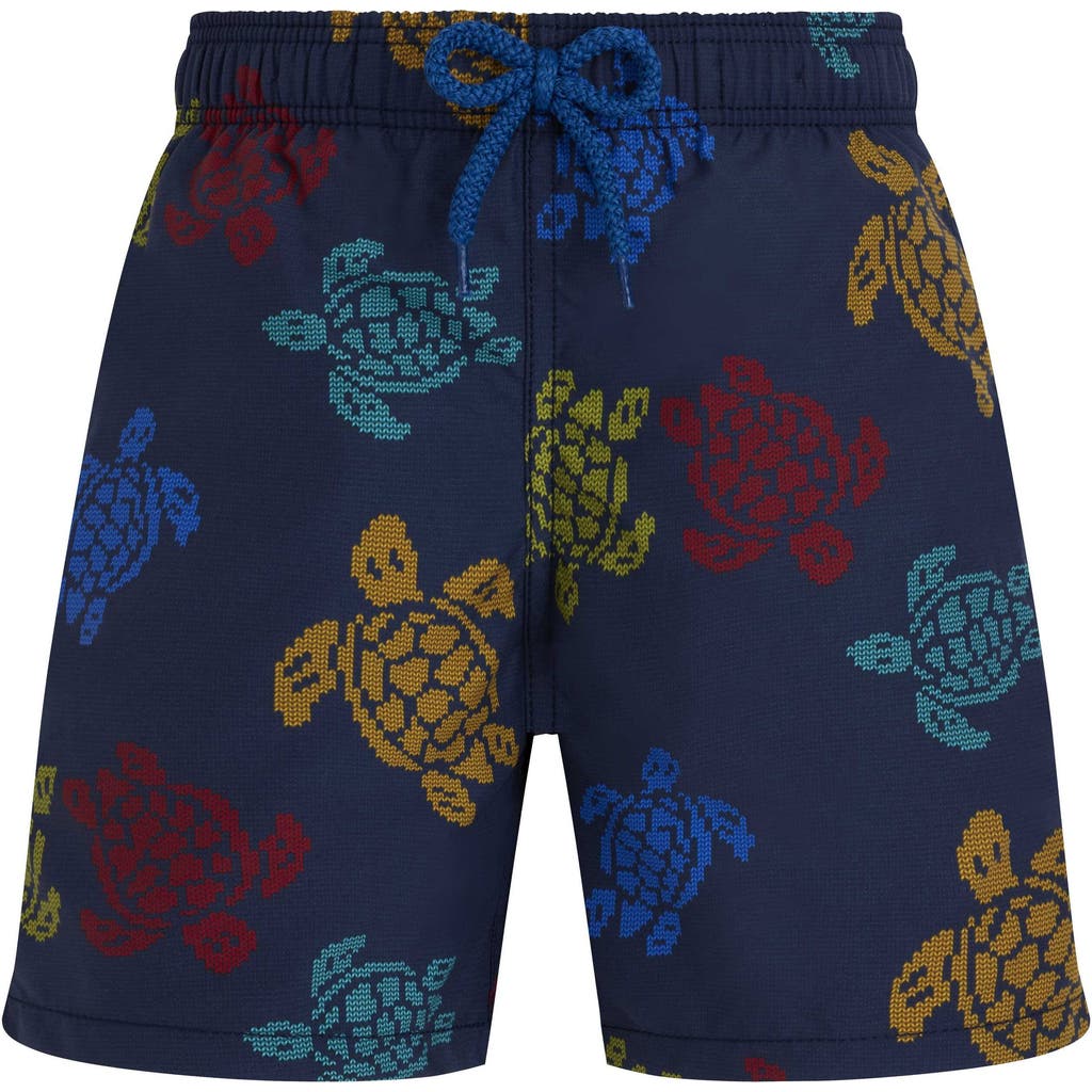 Vilebrequin X Falke Ronde Des Tortues Tricot Swim Shorts In Bleu Marine