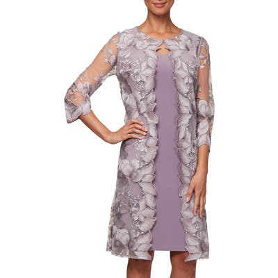 Alex Evenings Embroidered Mock Jacket Cocktail Dress, Pink