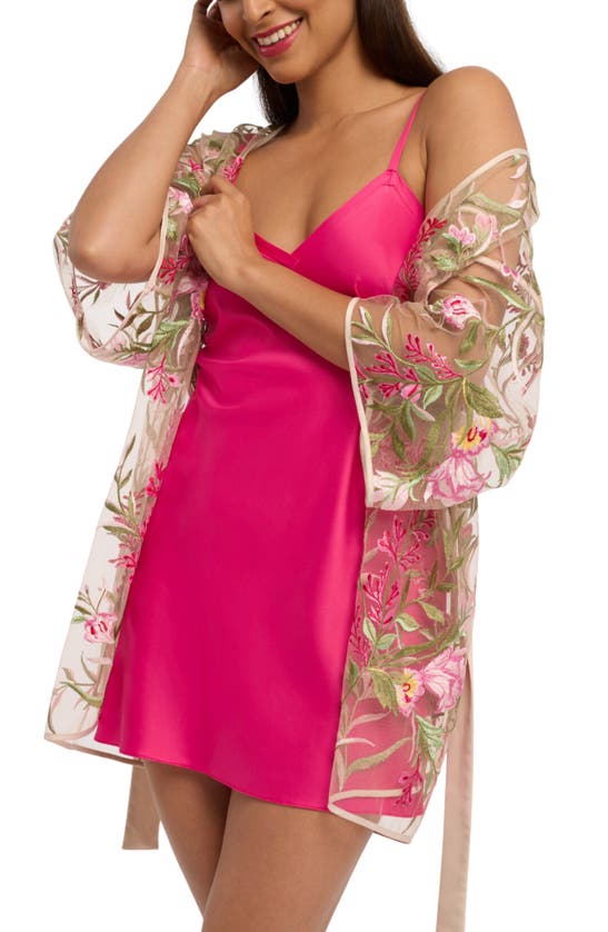 Shop Rya Collection Valencia Embroidered Mesh Robe In Azalea Mix