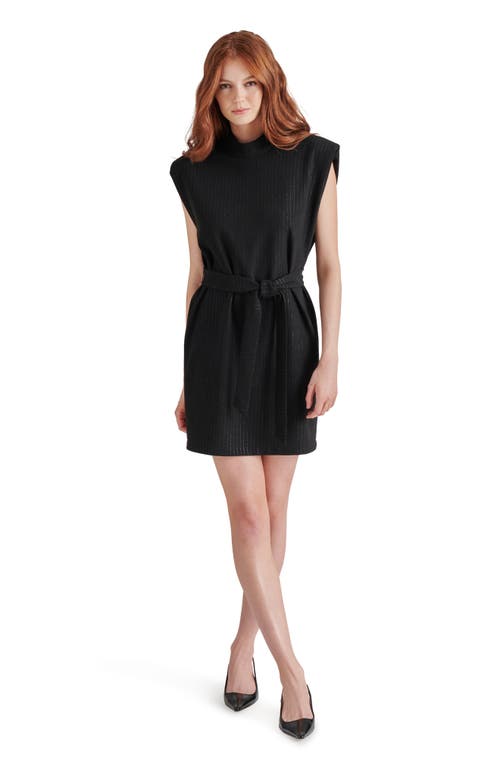 Steve Madden Adelie Pinstripe Sleeveless Mock Neck Dress In Black