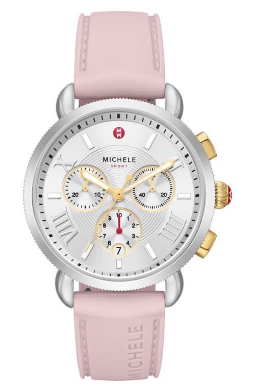 MICHELE Sporty Sport Sail Chronograph Watch Head With Silicone Strap, 38mm in Pink at Nordstrom