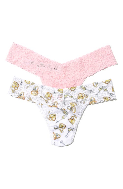 Hanky Panky 2-Pack Lace Thongs in Forever Gold/Bliss Pink at Nordstrom