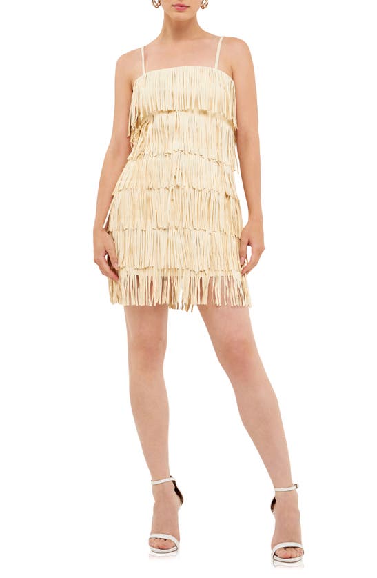 Endless Rose Fringe Faux Suede Minidress In Ivory