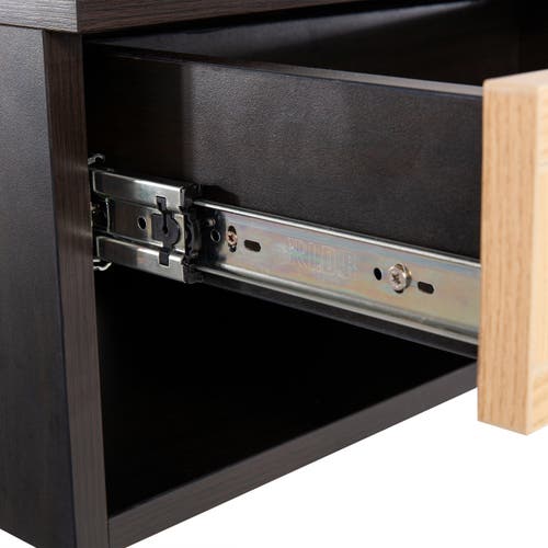 Jonathan Y Celerie Mid-century Modern Floating Wall Mounted Nightstand With Soft-close Rattan Drawer In Black/light Oak