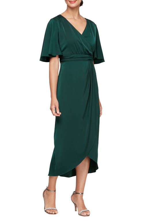 Sl Fashions Surplice Neck Cocktail Midi Dress In Deep Green