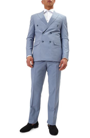 Ron Tomson Super 120s Wool Double Breasted Tuxedo Jacket In Monument