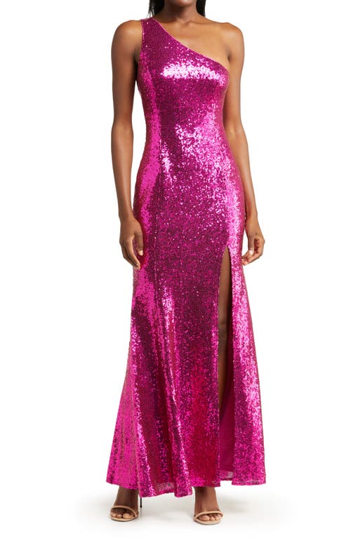 Lulus Capture the Glam Sequin One-Shoulder Gown in Magenta