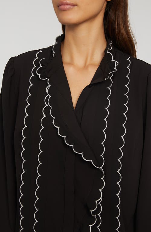 Shop Elie Tahari The Rae Scallop Shirt In Noir With Contrasting White