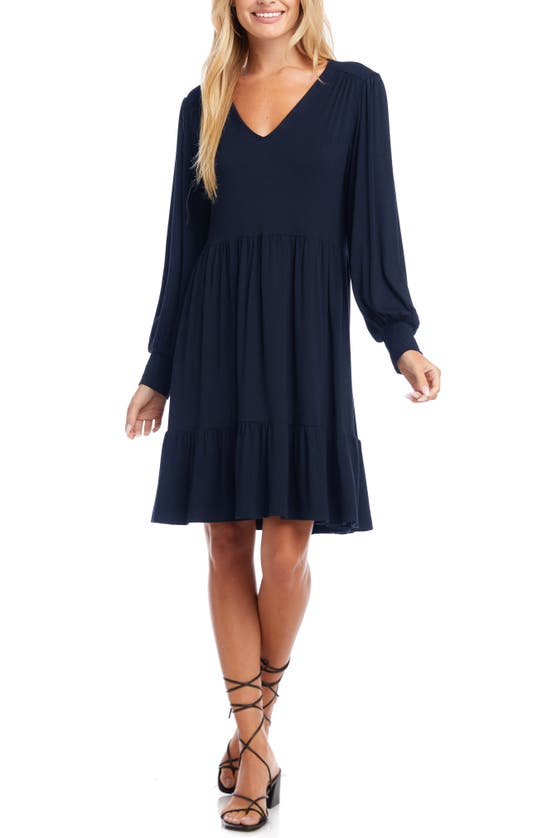 Karen Kane Tiered Long Sleeve Dress In Nav