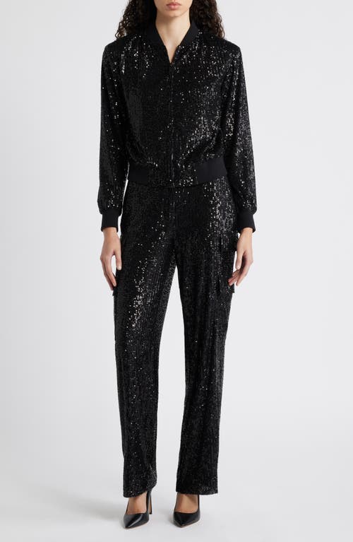 Shop Anne Klein Sequin Bomber Jacket In Anne Black