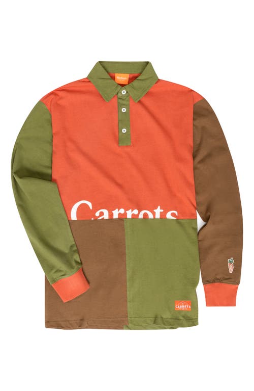 Colorblock Wordmark Logo Long Sleeve Graphic Rugby Polo in Olive