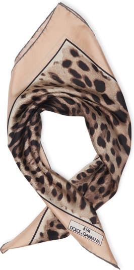 Leopard Print Square Silk Scarf