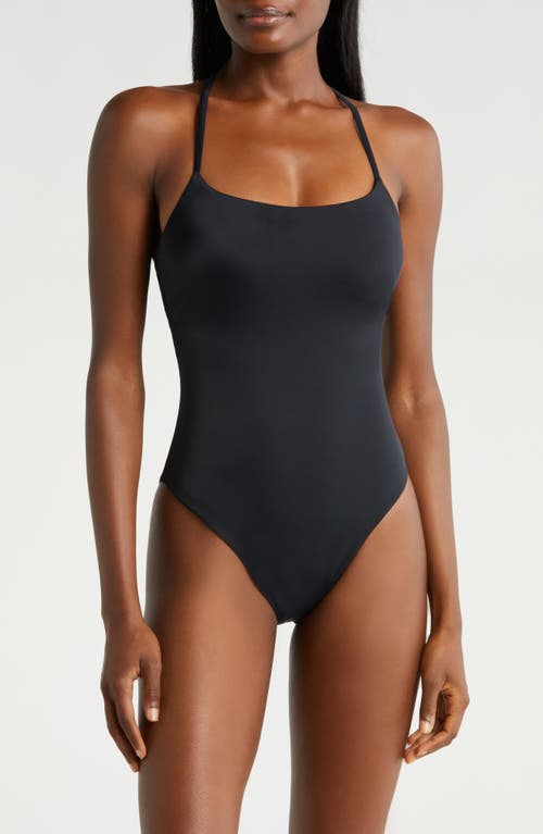 The Fiji Lace-Up Back One-Piece Swimsuit in Black