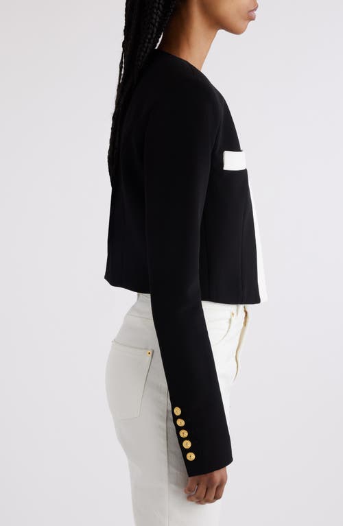 Shop Balmain Side To Side Crepe Spencer Jacket In Eab Black/white