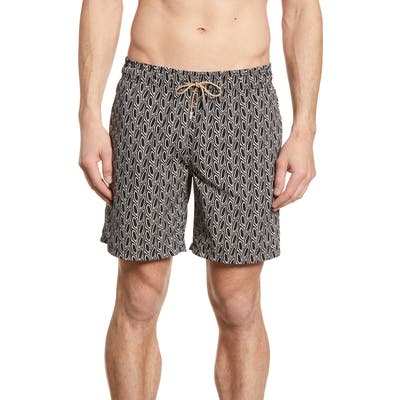 Bugatchi Geo Print Swim Trunks, Black