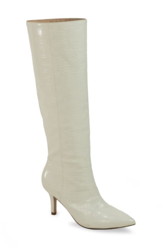 Chase & Chloe Midcalf Pointed Toe Boot In White Croc ModeSens