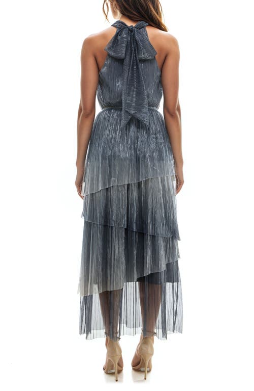 Shop Socialite Metallic Tiered Crinkle Maxi Dress In Silver/navy