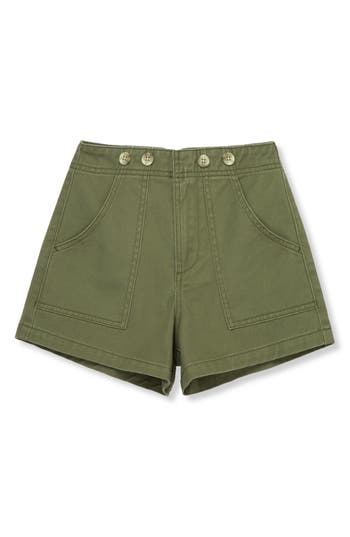 Shop Habitual Kids Kids' Button Detail Denim Shorts In Olive